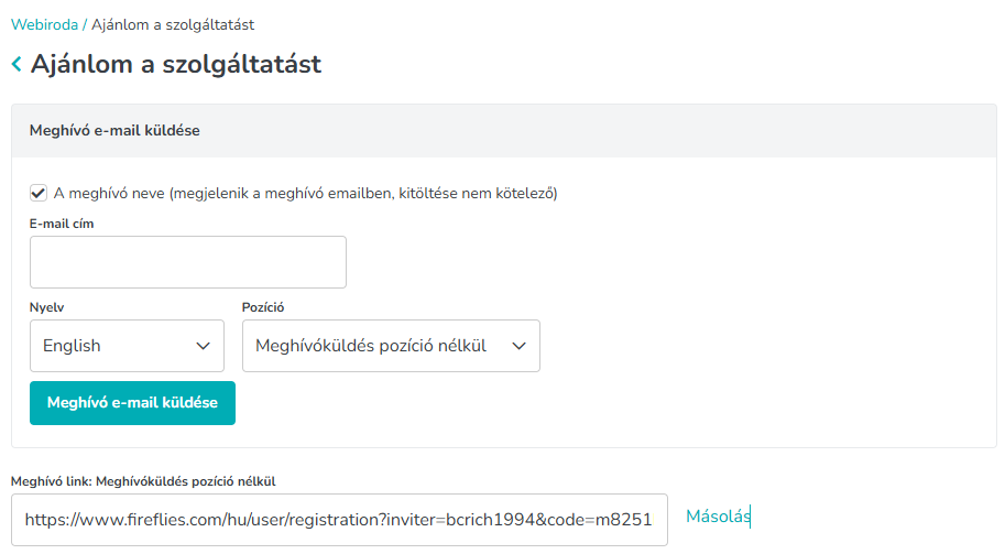Itt látod a meghívó kiküldést és az affiliate linked